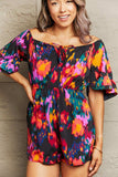 Printed Tied Flounce Sleeve Romper - Trendsi - Flyclothing LLC