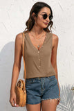 Buttoned Deep V Tank - Trendsi - Flyclothing LLC