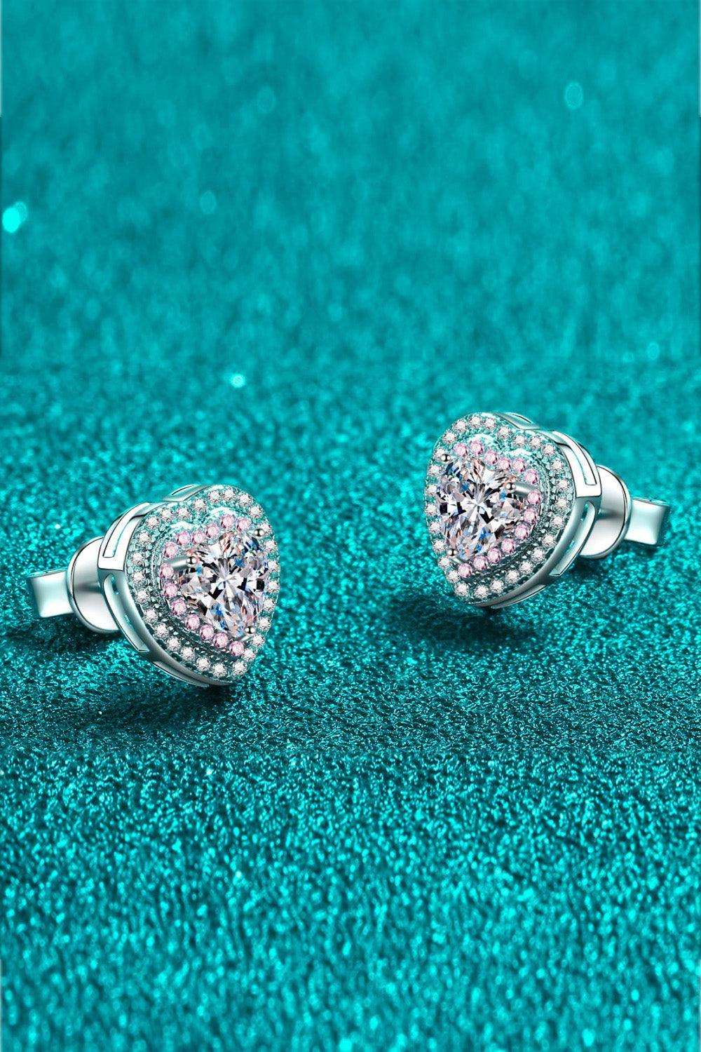 Moissanite Heart-Shaped Stud Earrings - Trendsi - Flyclothing LLC