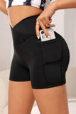 Wide Waistband Active Shorts with Pocket - Trendsi - Flyclothing LLC