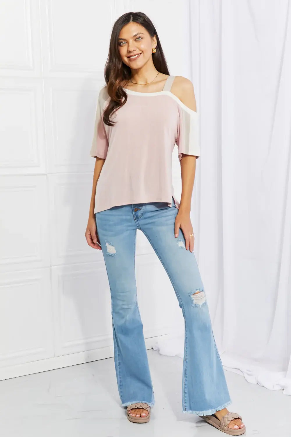Andree by Unit Full Size Something Simple Cold Shoulder Tee - Trendsi - Flyclothing LLC