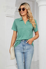 Curved Hem Johnny Collar Polo Shirt - Trendsi - Flyclothing LLC
