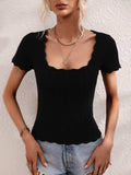 Scalloped Hem Square Neck Knit Top - Trendsi - Flyclothing LLC