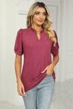Notched Neck Puff Sleeve T-Shirt - Trendsi