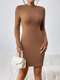 Long Sleeve Ribbed Mini Dress - Trendsi