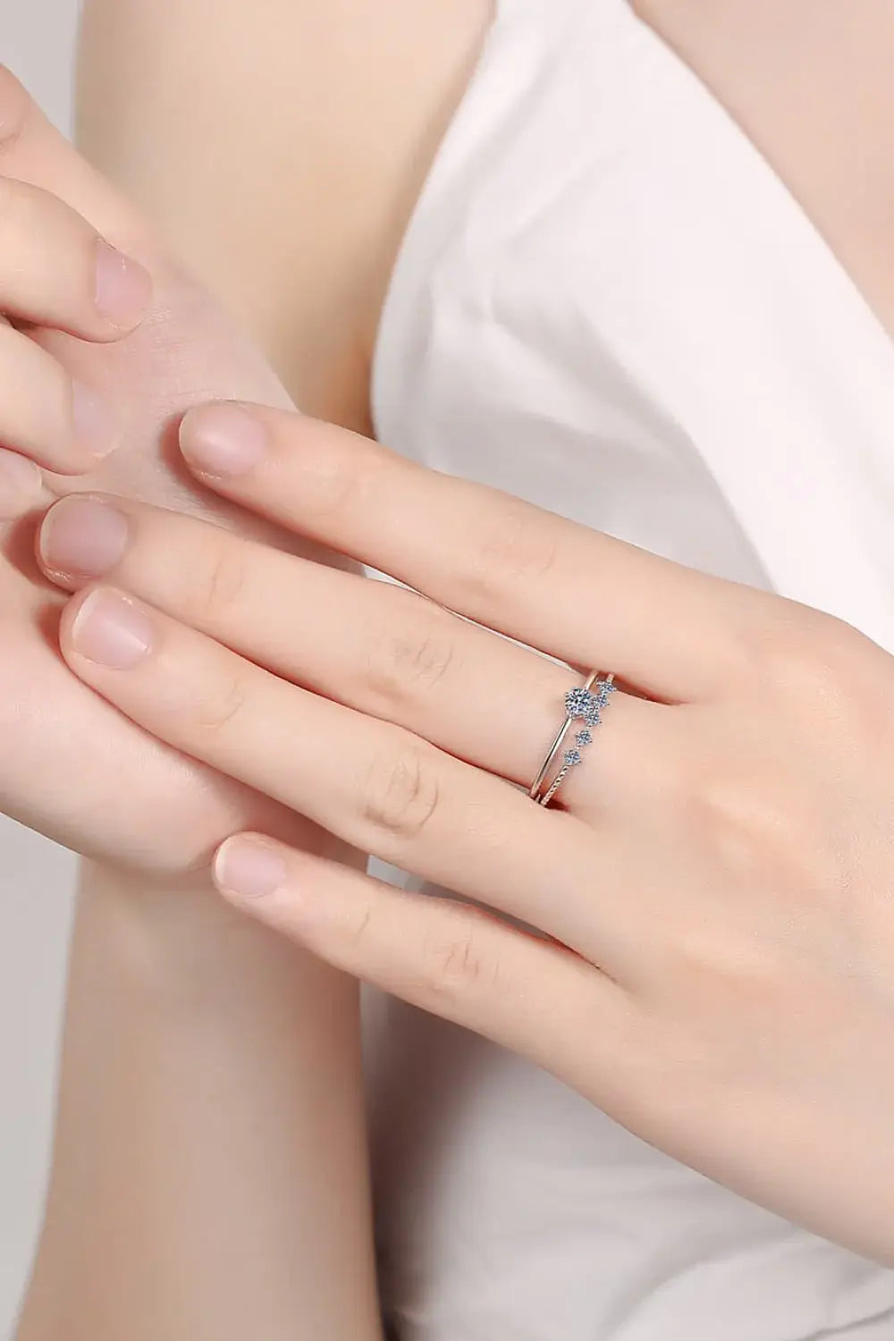 Moissanite 925 Sterling Silver Two-Piece Ring Set - Trendsi - Flyclothing LLC