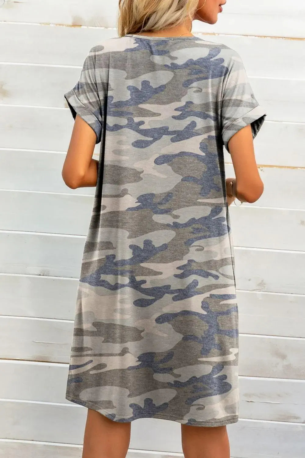Scoop Neck Short Sleeve Pocket Dress - Trendsi - Flyclothing LLC
