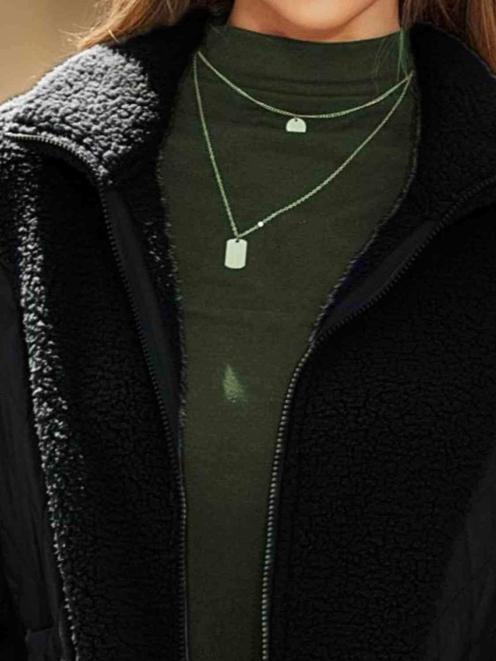 Zip-Up Collared Neck Jacket - Trendsi - Flyclothing LLC