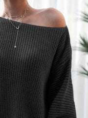 Rib-Knit Mini Sweater Dress - Trendsi