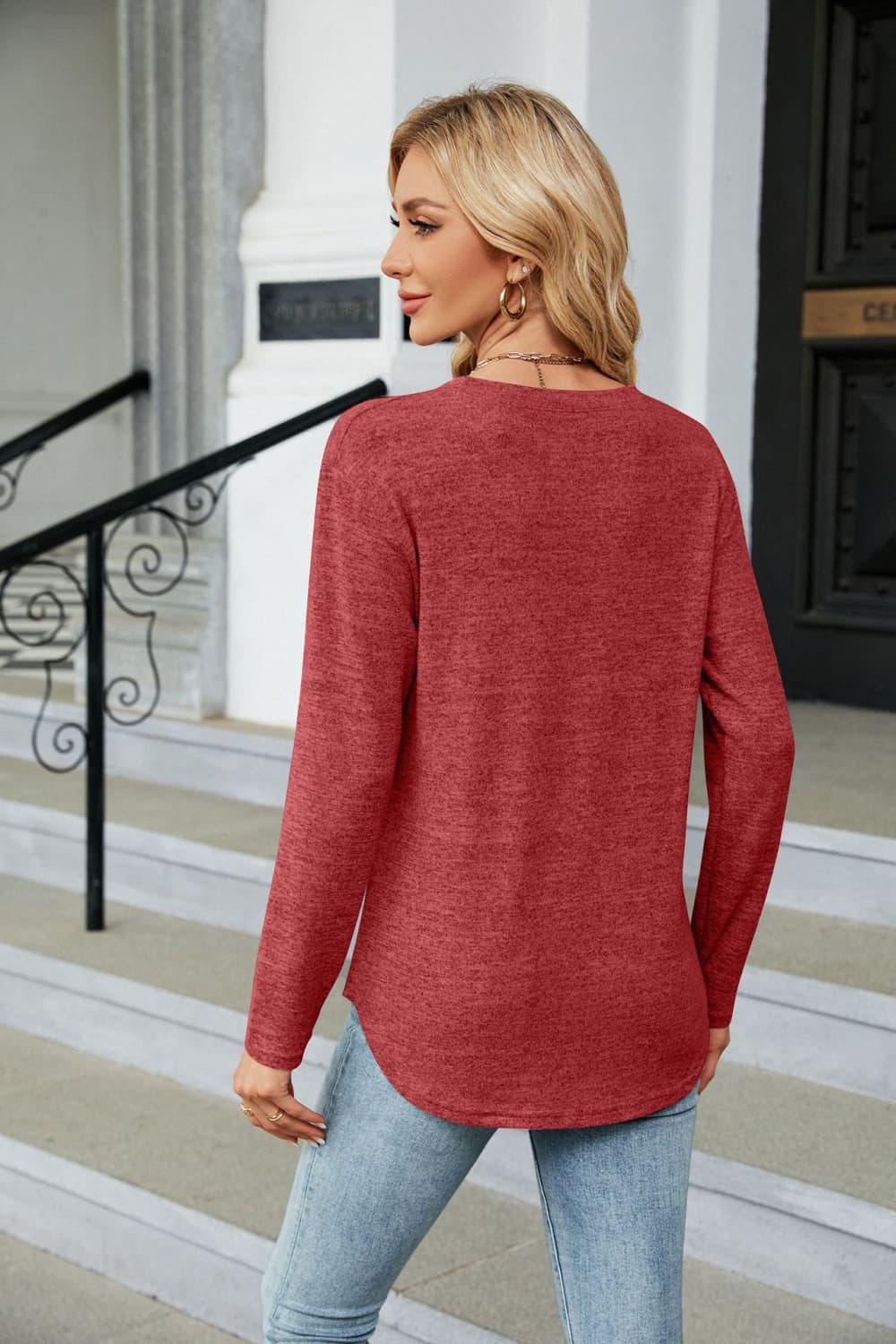 Round Neck Long Sleeve T-Shirt - Trendsi