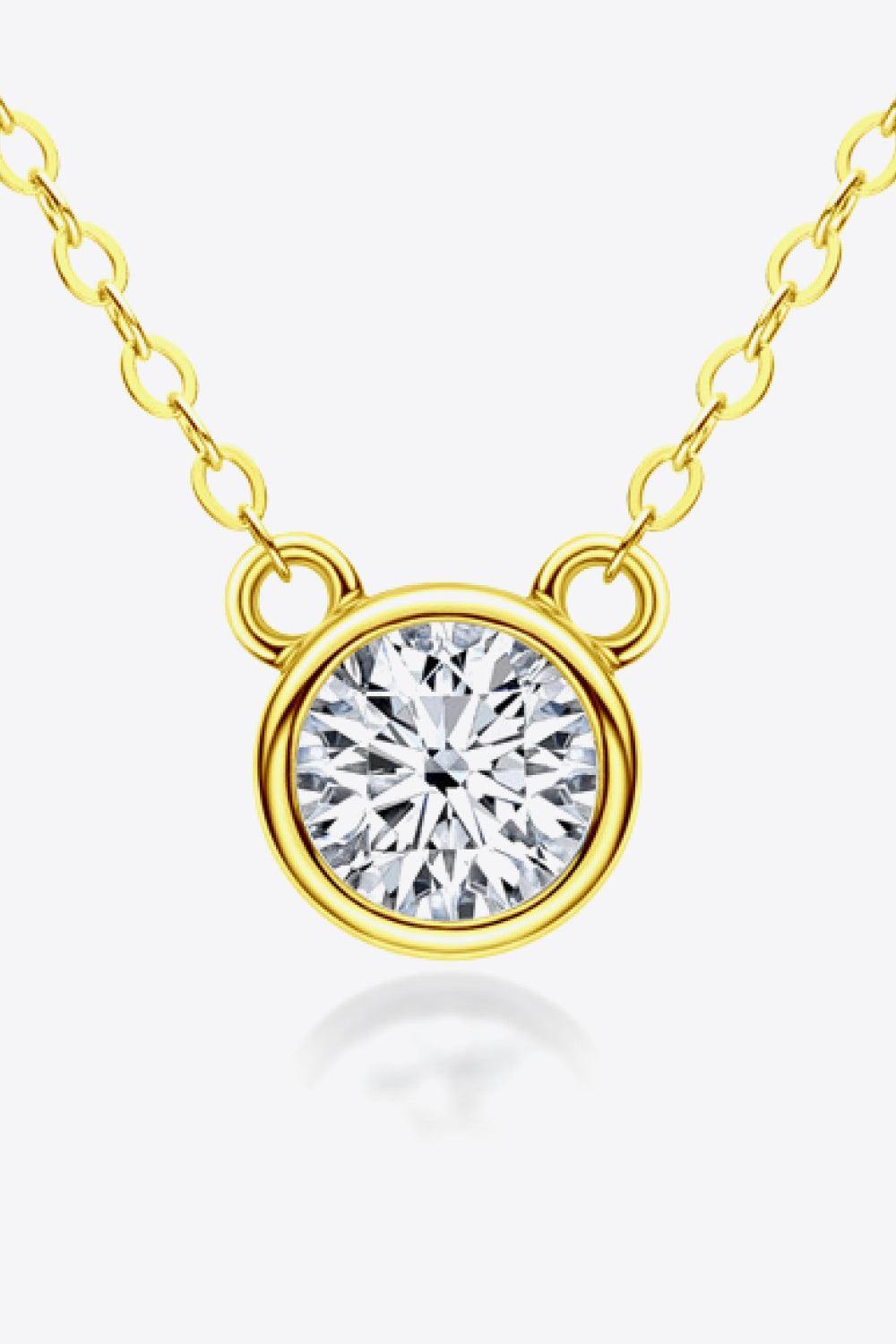 925 Sterling Silver 1 Carat Moissanite Round Pendant Necklace - Trendsi