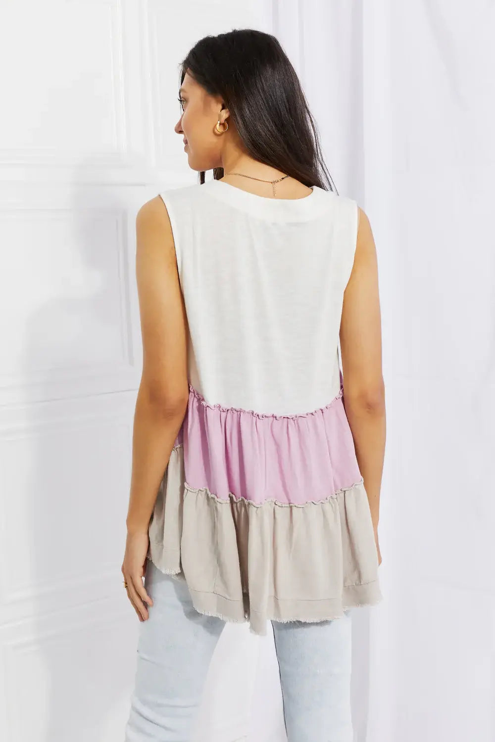 White Birch Full Size Watching the Sunset Color Block Babydoll Top - Trendsi - Flyclothing LLC