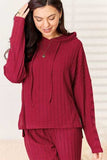 Basic Bae Full Size Ribbed Drawstring Hood Top and Straight Pants Set - Trendsi - Flyclothing LLC