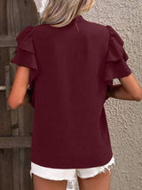 Ruffled Notched Short Sleeve Blouse - Trendsi - Flyclothing LLC