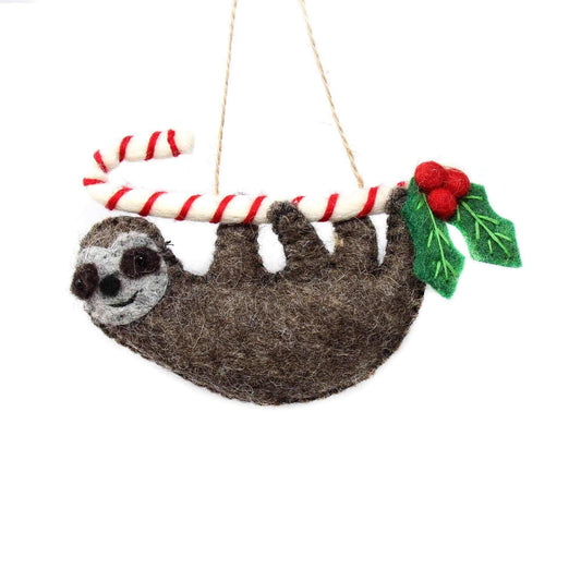 Hand Crafted Felt from Nepal: Ornament, Candy Cane Sloth - Global Groove (H) - Global Groove - Flyclothing LLC