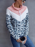 Leopard Color Block Drawstring Sweatshirt - Trendsi - Flyclothing LLC