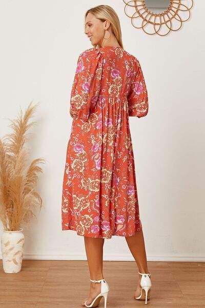 Floral Tie Neck Half Sleeve Dress - Trendsi - Flyclothing LLC