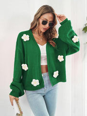 Floral Open Front Long Sleeve Cardigan - Trendsi