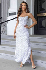Sequin Backless Split Maxi Dress - Trendsi - Flyclothing LLC