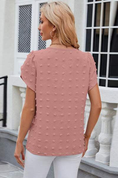 Swiss Dot Round Neck Short Sleeve T-Shirt - Trendsi - Flyclothing LLC