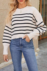 Round Neck Dropped Shoulder Sweater - Trendsi - Flyclothing LLC