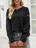Contrast Round Neck Drop Shoulder Knit Top - Trendsi