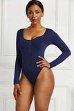Half Zip Scoop Neck Long Sleeve Bodysuit - Trendsi - Flyclothing LLC