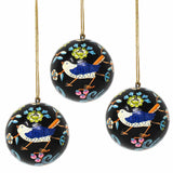 Handpainted Ornament Birds and Flowers, Black - Pack of 3 - Asha Handicrafts