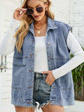 Collared Neck Sleeveless Denim Top with Pockets - Trendsi - Flyclothing LLC