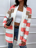 Striped Open Front Longline Cardigan - Trendsi