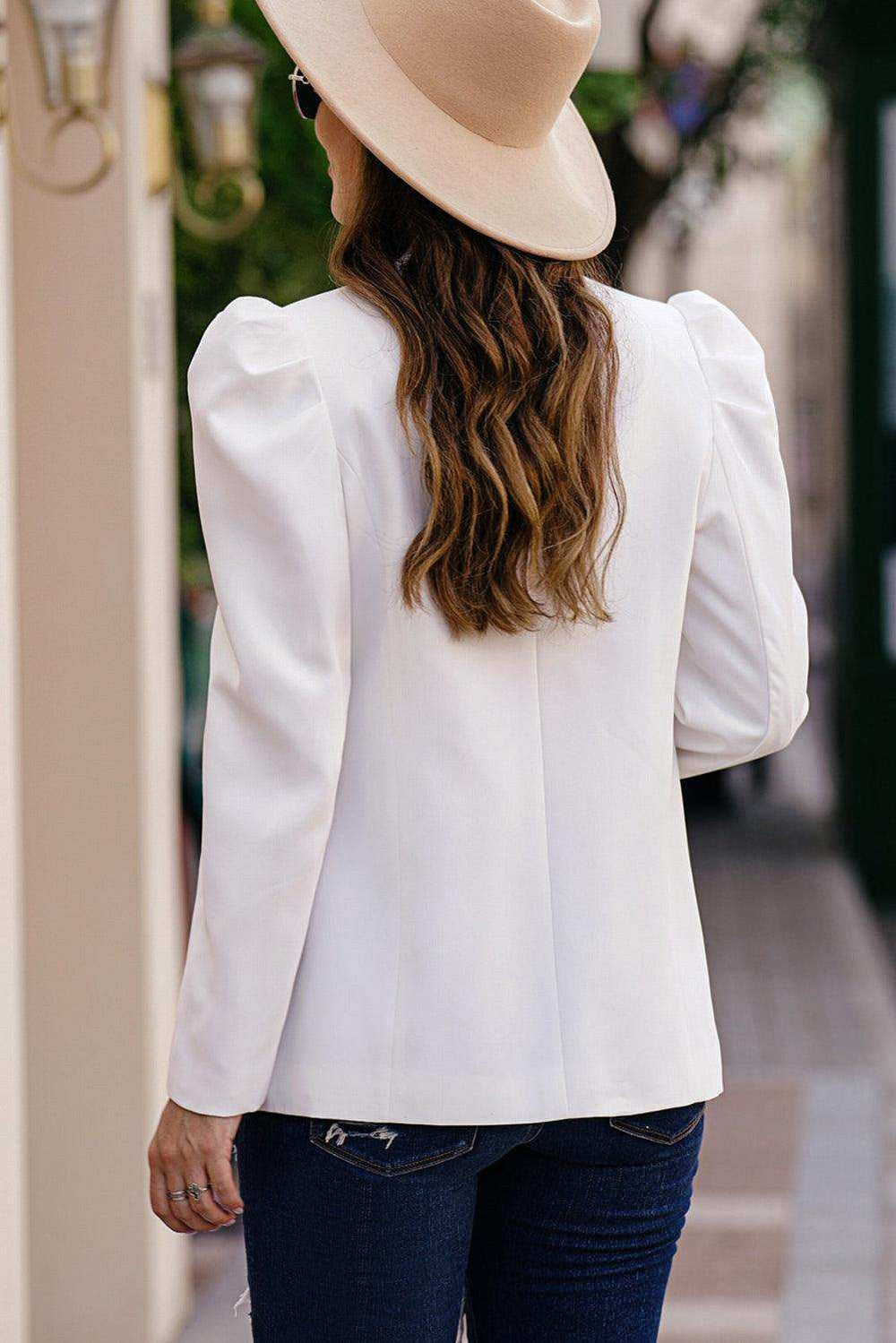 Puff Sleeve Shawl Collar Blazer - Trendsi - Flyclothing LLC
