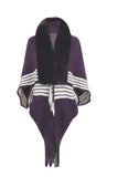 Striped Fringe Detail Long Sleeve Poncho - Trendsi - Flyclothing LLC