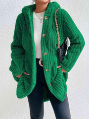 Button Down Hooded Coat - Trendsi