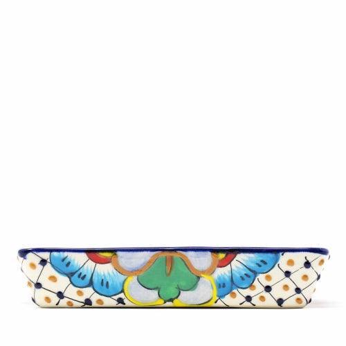 Handmade Pottery 9" Divided Platter, Dots & Flowers - Encantada - Encantada