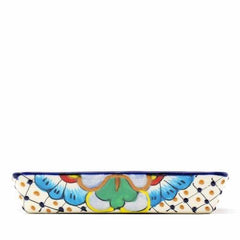 Handmade Pottery 9" Divided Platter, Dots & Flowers - Encantada - Encantada