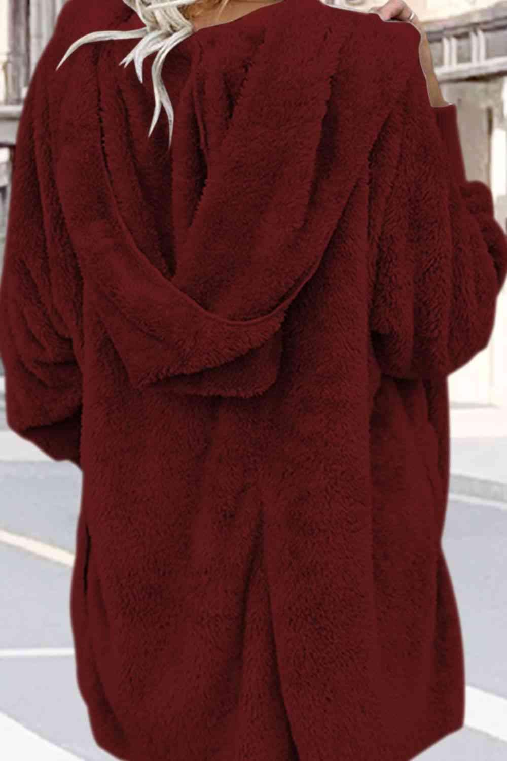 Teddy Hooded Jacket with Pockets - Trendsi - Flyclothing LLC