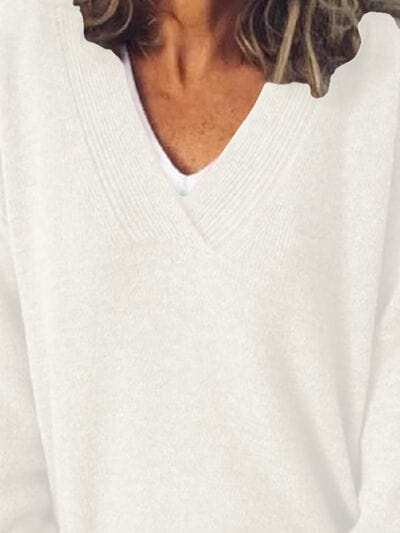 V-Neck Dropped Shoulder Sweater - Trendsi - Flyclothing LLC
