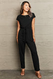 Boat Neck Short Sleeve Jumpsuit with Pockets - Trendsi