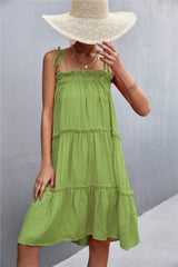 Tie-Shoulder Frill Trim Sleeveless Dress - Trendsi - Flyclothing LLC