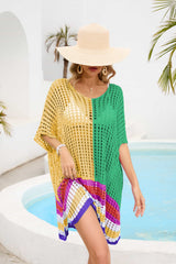 Contrast Scoop Neck Openwork Half Sleeve Cover Up - Trendsi - Flyclothing LLC