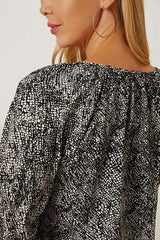 Printed Tie Neck Lantern Sleeve Blouse - Trendsi - Flyclothing LLC