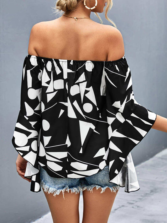 Printed Off-Shoulder Bell Sleeve Blouse - Trendsi - Flyclothing LLC