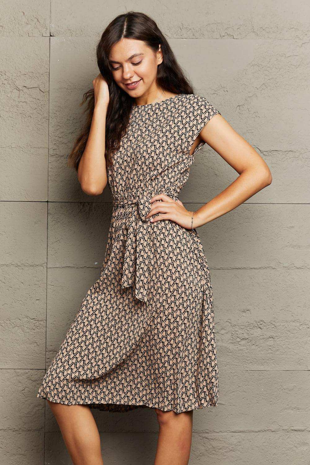 Round Neck Tie Waist Dress - Trendsi - Flyclothing LLC