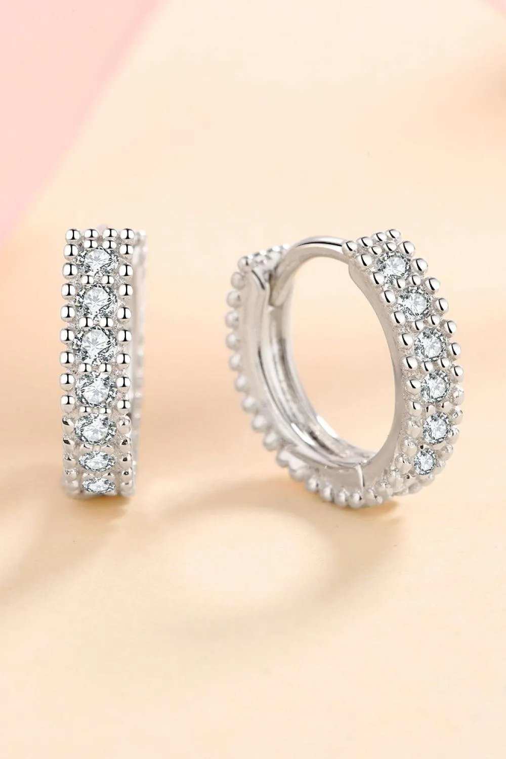 925 Sterling Silver Inlaid Moissanite Huggie Earrings - Trendsi - Flyclothing LLC