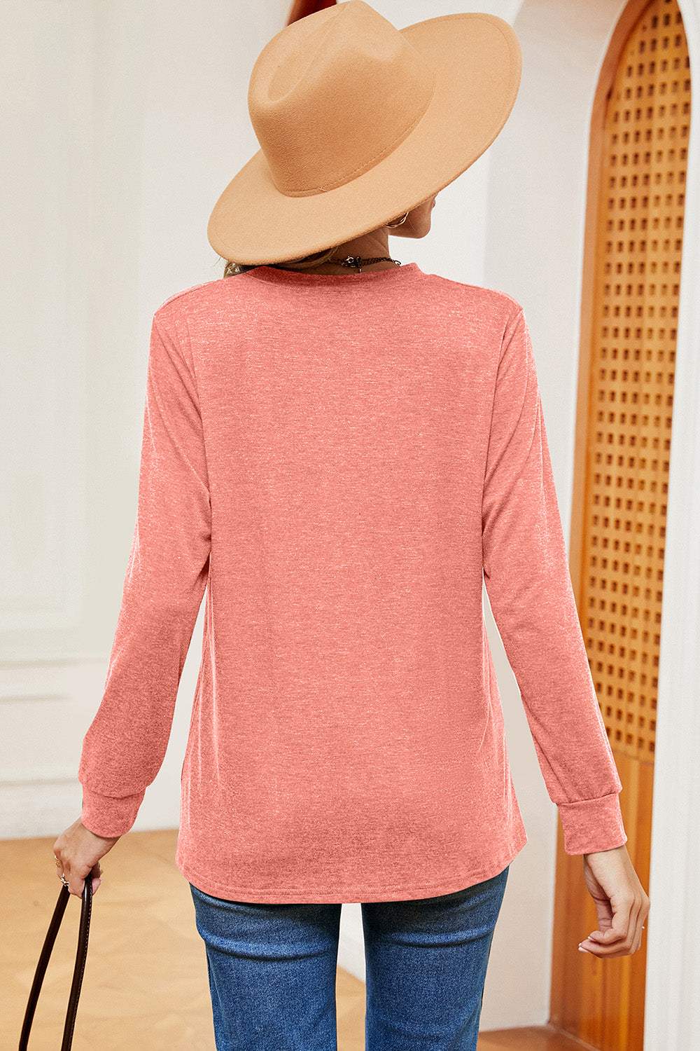 Notched Long Sleeve T-Shirt - Trendsi - Flyclothing LLC