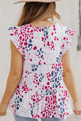 Printed V-Neck Babydoll Top - Trendsi