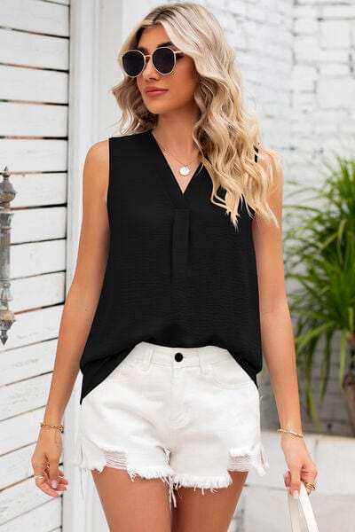 Texture V-Neck Sleeveless Top - Trendsi - Flyclothing LLC