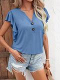 Notched Cap Sleeve T-Shirt - Trendsi