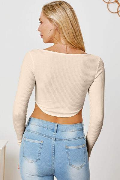 Ribbed Long Sleeve T-Shirt - Trendsi - Flyclothing LLC