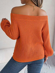 Openwork Off-Shoulder Long Sleeve Sweater - Trendsi